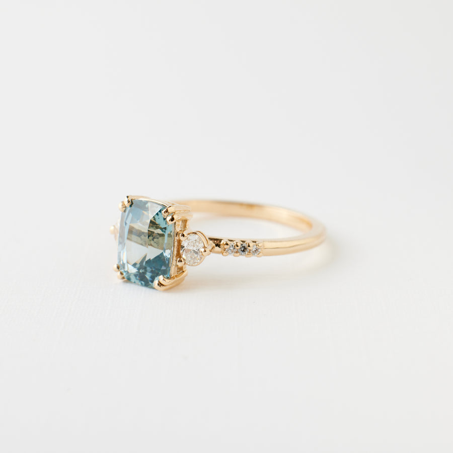 Laurel Ring - 2.03 Carat Teal Aqua Cushion Sapphire