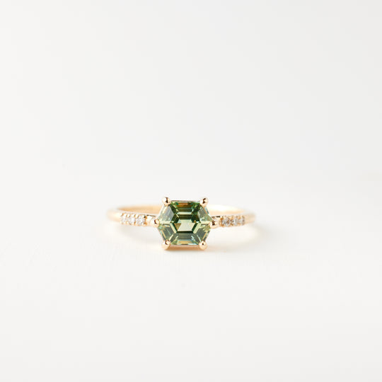 Lexi Ring - 1.09 Carat Green Yellow Hexagon Sapphire