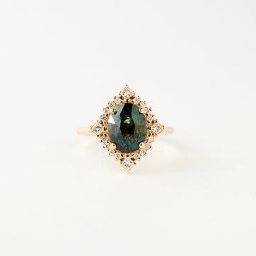 Marie Ring - 2.98 Carat Blue Green Oval Sapphire