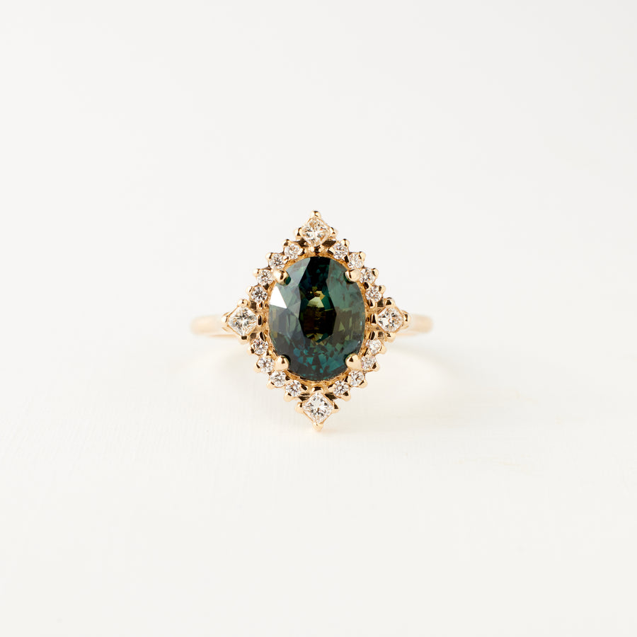 Marie Ring - 2.98 Carat Blue Green Oval Sapphire