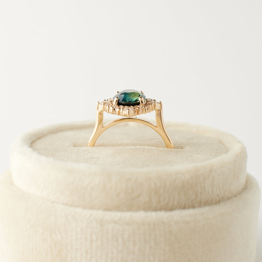 Marie Ring - 2.98 Carat Blue Green Oval Sapphire