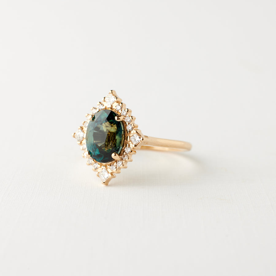 Marie Ring - 2.98 Carat Blue Green Oval Sapphire