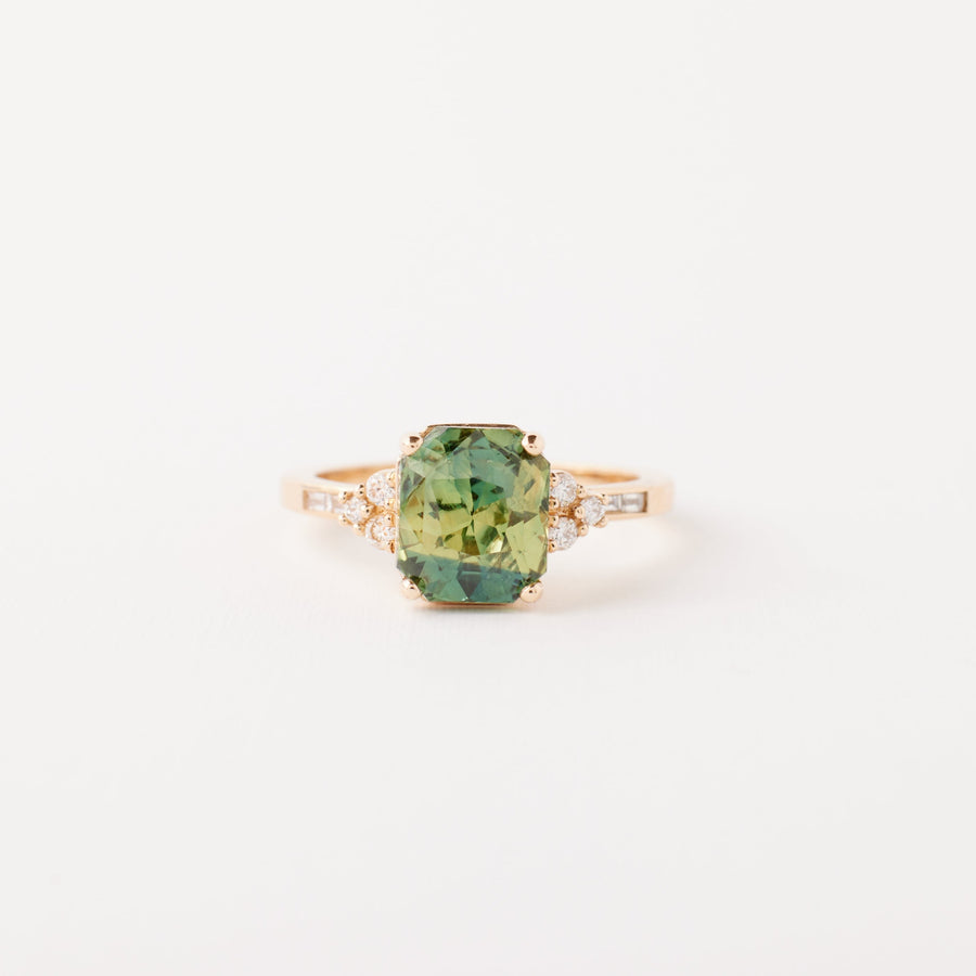 Marigold ring - 3.14 Carat Yellow Green Parti Radiant Sapphire