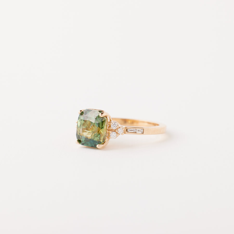 Marigold ring - 3.14 Carat Yellow Green Parti Radiant Sapphire