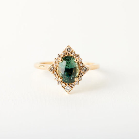 Mirabelle Ring - 1.53 Carat Teal Green Oval Sapphire