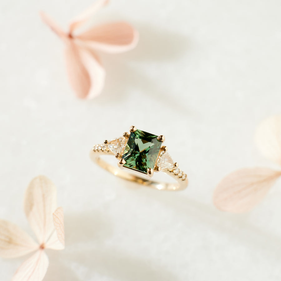 Portia Ring - 2.06 Carat Green-Teal Radiant Sapphire