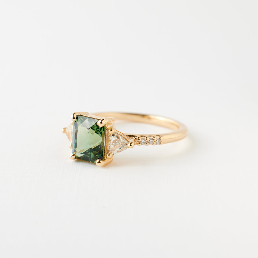 Portia Ring - 2.06 Carat Green-Teal Radiant Sapphire