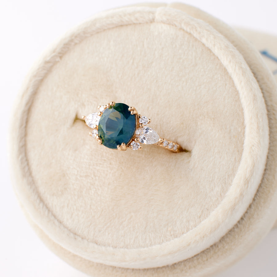 Rosalind Ring - 2.23 Carat Opalescent Teal Oval Sapphire