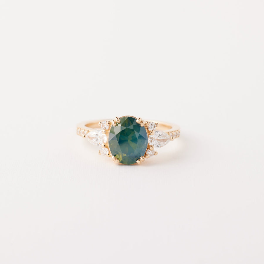 Rosalind Ring - 2.23 Carat Opalescent Teal Oval Sapphire