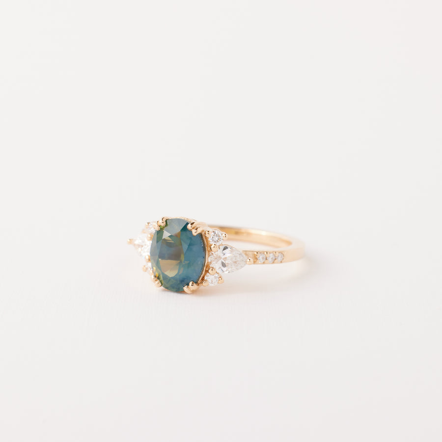 Rosalind Ring - 2.23 Carat Opalescent Teal Oval Sapphire