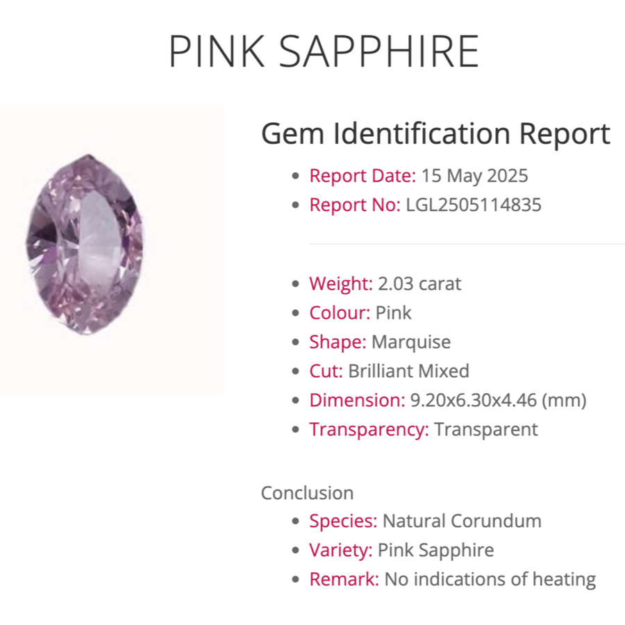 Juliette Ring - 2.03 Carat Pink Custom Cut Marquise Sapphire