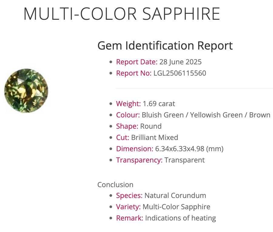 Vera Ring - 1.69 Carat Amber-Green-Yellow Parti Round Sapphire