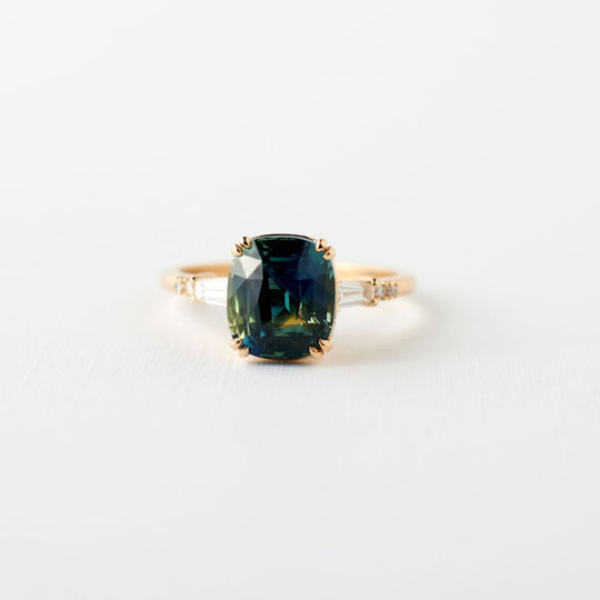 Sylvie Ring - 3.02 Carat Green-Blue Cushion Cut Sapphire