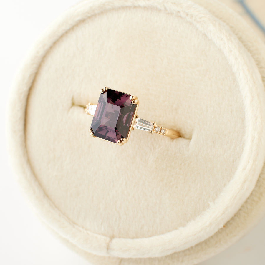 Sylvie Ring - 3.15ct. Purple Red Emerald Cut Ruby