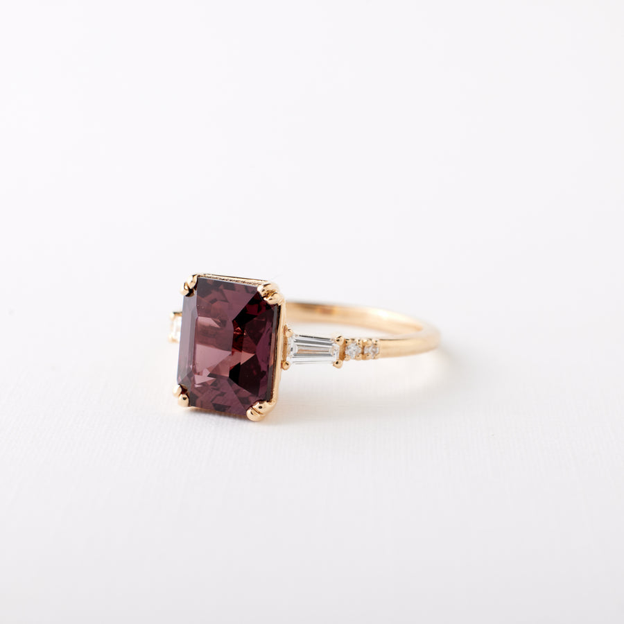 Sylvie Ring - 3.15ct. Purple Red Emerald Cut Ruby