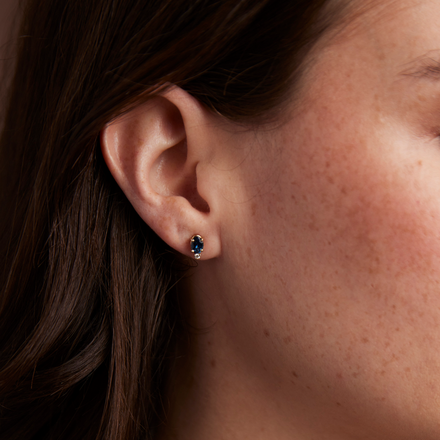 Margot Earrings - Deep Blue Oval Sapphires + Diamond