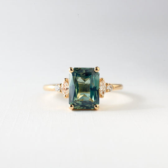 Desi Ring - 3.04 Carat Teal-Green Radiant Sapphire