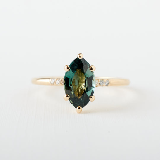 Ashia Ring - 1.51 Carat Bluish Green Marquise Sapphire