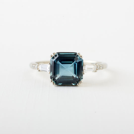 Sylvie Ring - 2.05 Carat Teal-Blue Asscher Cut Sapphire