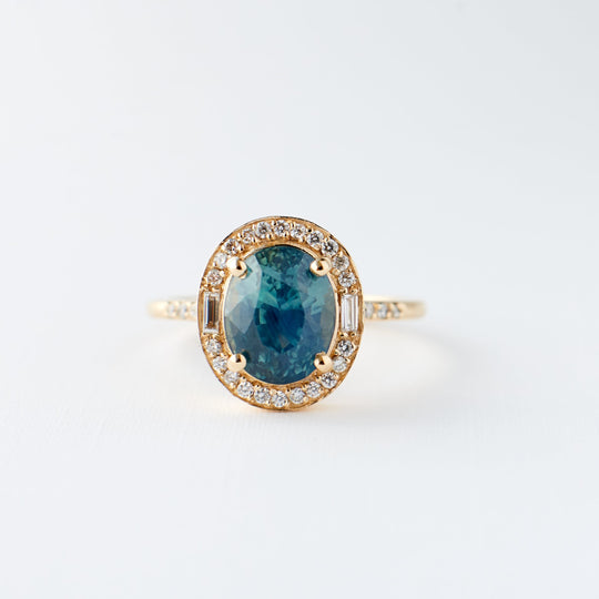 Athena Ring - 3.04 Carat Teal Blue Opalescent Oval Sapphire