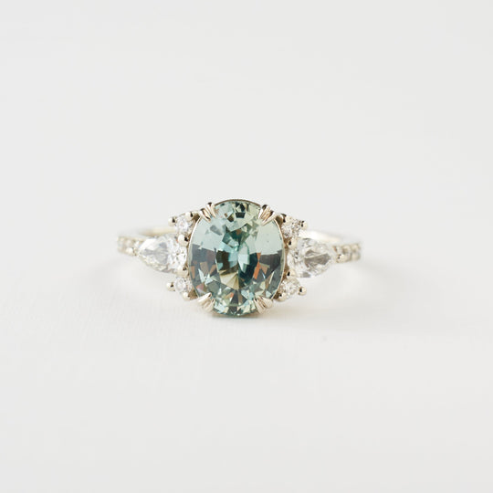 Rosalind Ring - 2.51 Carat Light Minty Green Oval Sapphire