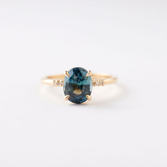 Ashia Ring - 2.04 Carat Teal Oval Sapphire
