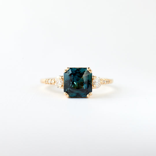 Laurel Ring - 2.34 Carat Green Blue Radiant Sapphire