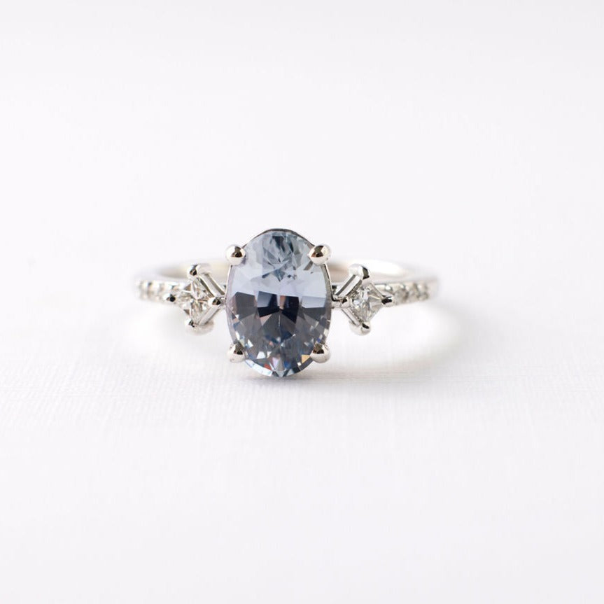 May Ring - 1.84 Carat Silver Blue Oval Sapphire