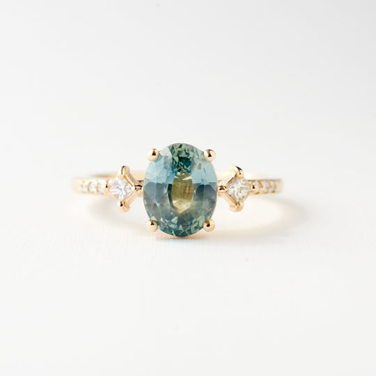 May Ring - 2.02 Carat Bluish Green Oval Sapphire