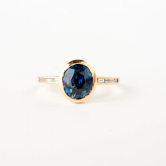 Presley Ring - 2.16 Teal Green Blue Oval Sapphire